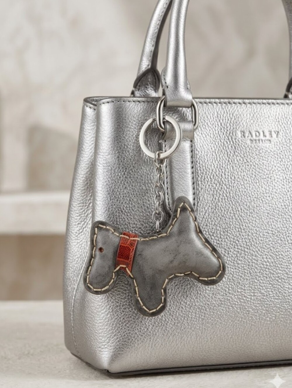 Handmade Genuine Leather Scottie Dog Purse Charm Distressed Gunmetal